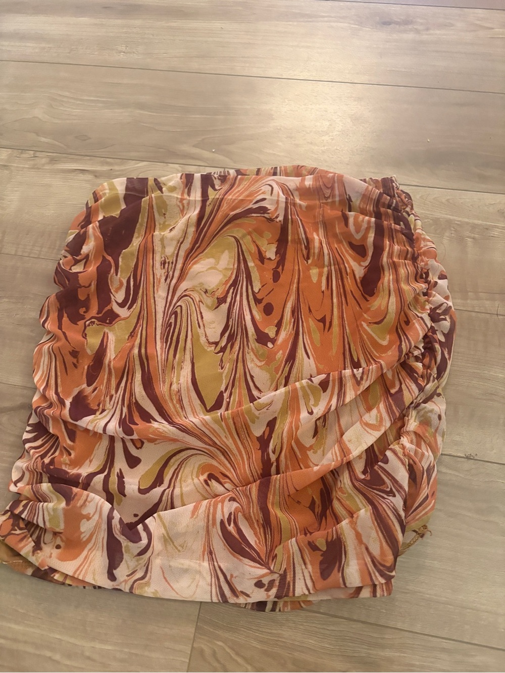 Urban Outfitters Orange Marble Ruched Mini Skirt